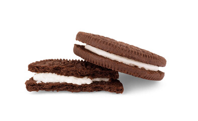 Chocolate and almond cookies on white background