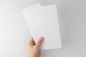Card mockup in minimalist style, two blank cards 4x9 in hand