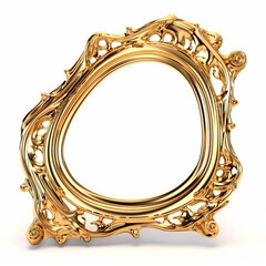Golden metal frame of a curved curve of a fancy shape on a white background, color play and transitions, an element of design, decor