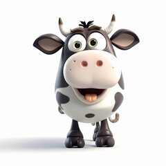 Cow, funny cute cartoon 3d illustration on white background, creative avatar
