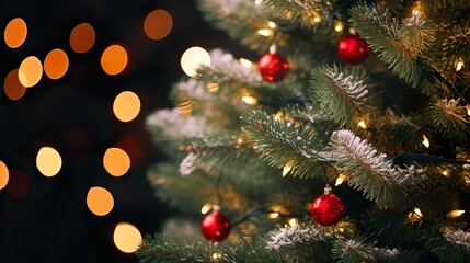 Obraz na płótnie Canvas Background of a Christmas tree with a garland close-up. AI, Generative AI