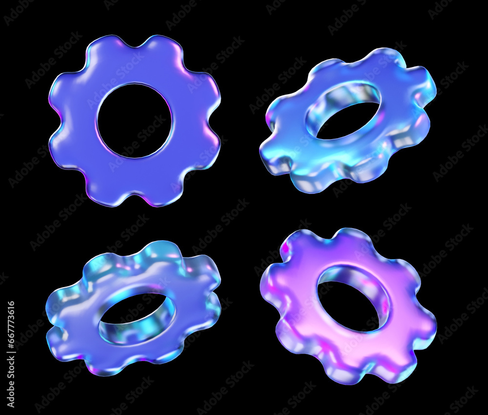 Aufkleber settings icon with colorful gradient isolated on black background. set of setting 3d rendering illus