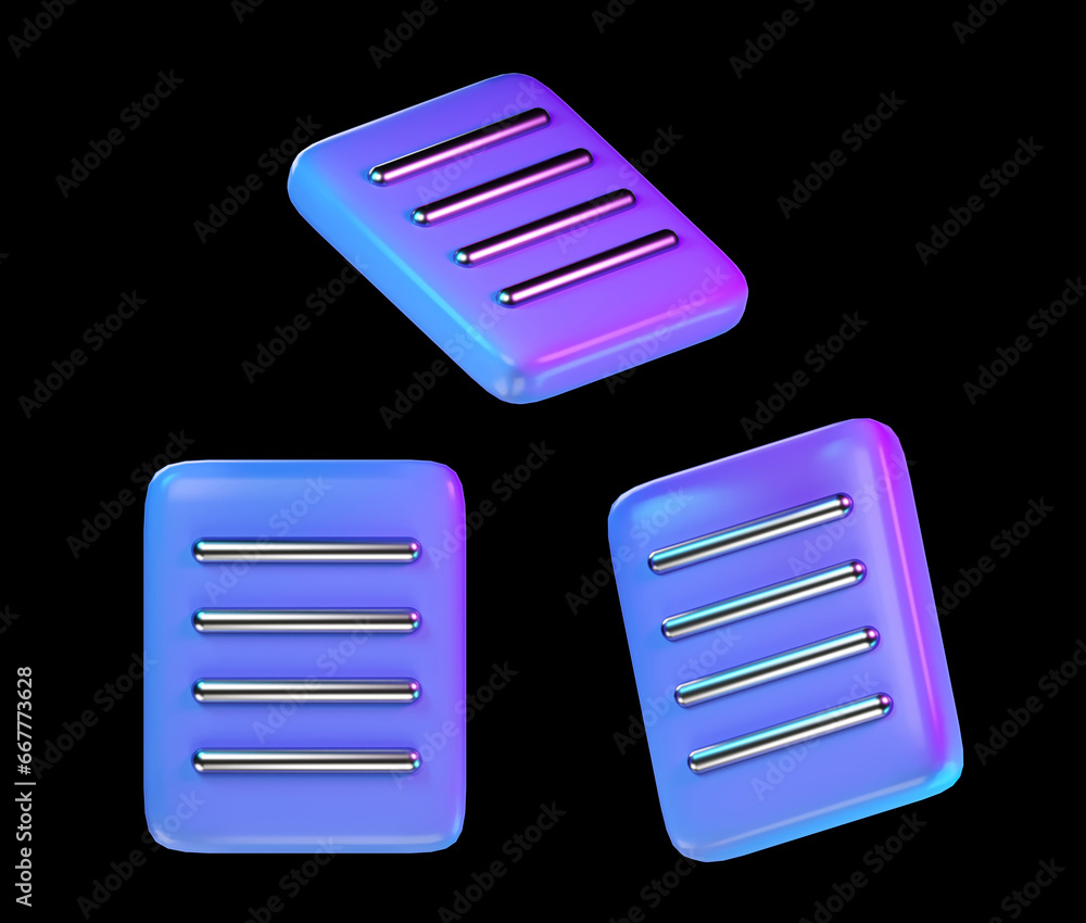 Poster document with colorful gradient isolated on black background. set of documents 3d rendering illustra
