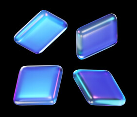 square with colorful gradient isolated on black background. set of rectangles 3d rendering illustration for graphic design, presentation or background. glassmorpism metallic material.