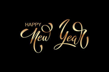 Happy New Year hand lettering calligraphy. Vector holiday illustration element. Typographic element