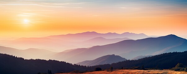 Fototapeta na wymiar Mountain landscape at sunset, Generative AI