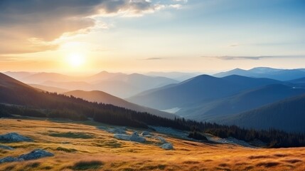 Mountain landscape at sunset, Generative AI