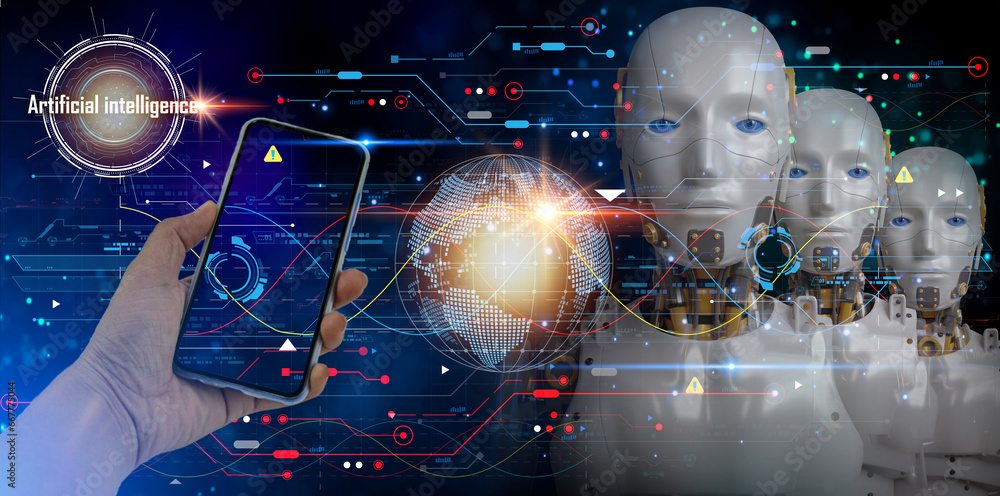 Poster the concept of using artificial intelligence to control the system, the industry that uses artificia