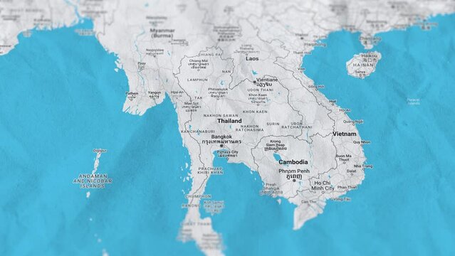 Burma, Thailand, Cambodia, Laos, Vietnam, Paper Travel Map, Slider Shot
