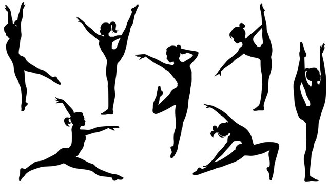 Stylish silhouettes of gymnastics ladies	
