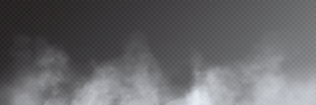 Fog, smoke on transparent background, panoramic view, vector design	