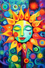 Fototapeta na wymiar Colorful abstract illustration of the sun. Perfect for wall art, background and poster. 
