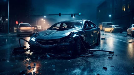 Fotobehang car crash accident on street, damaged automobiles after collision in city. AI Generated © millenius