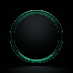 Obraz premium Green Glossy Surface Minimalistic Round Picture Frame. Minimalistic Ring with Realistic Texture. Square Digital Illustration. Ai Generated Empty Circle on Black Background.