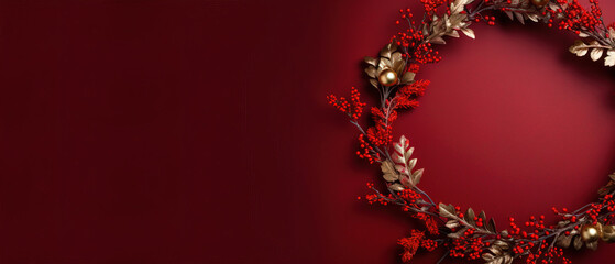 Obraz na płótnie Canvas minimalistic background with christmas wreath with empty copy space 