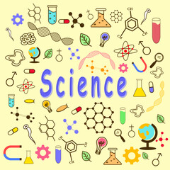 Fototapeta na wymiar Hand drawing Science education doodle icon idea set word illustration