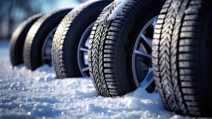 Close-up of tires on a snow-covered road.