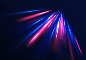 Lines in the shape of a comet against a dark background. Illustration of high speed concept. Motion light effect for banners. The effect of speed on a blue background.	