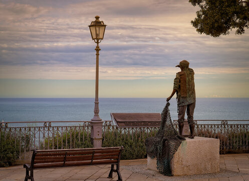 statue of a fisherman,  Numana, Marche, Italy