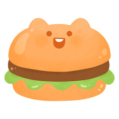 Cute Kawaii cat bread bun hamburger fast food  happy character American food