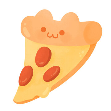 Cute Kawaii cat bread bun pizza fast food  happy character American food