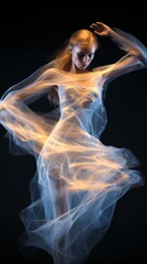 Fototapeta premium a ballet dancer, the beauty of her twirls captured through long exposure, with focus light tracing the trajectory of her movement in radiant arcs