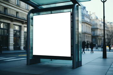 panneau publicitaire personnalisable pour maquette de présentation de publicité dans un environnement urbain - obrazy, fototapety, plakaty