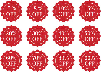 ポップな％OFFアイコン12種セット　レッド
