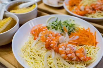 Cold noodles with shrimp carrot and cucumber