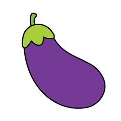 Hand-drawn cartoon eggplant on a white background.