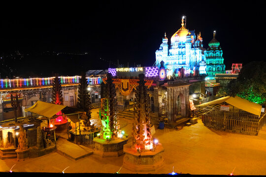 24 October 2023, Devotee at Jejuri fort, night Scene at Khandoba Temple Jejuri, dussehra in festival in night time, Maharashtra, India.