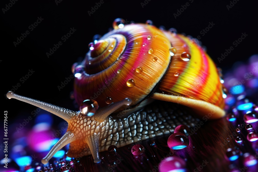 Poster a close up of a snail on top of a table. generative ai