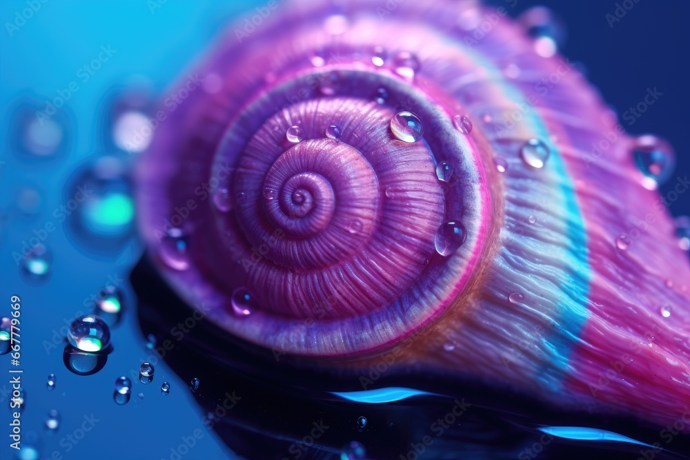 Poster a close up of a pink shell with water droplets on it. generative ai