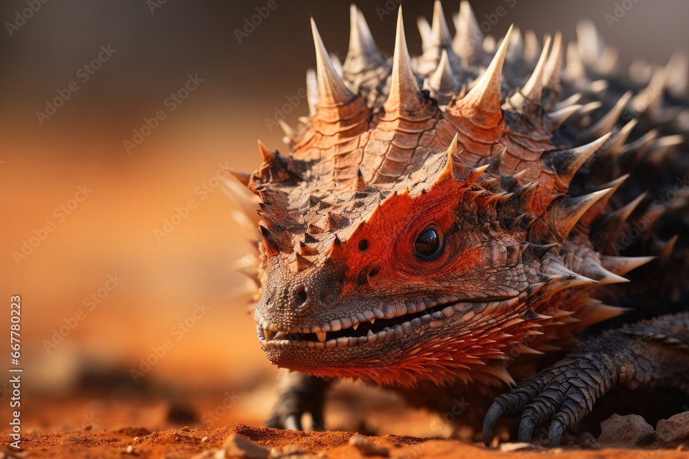 Aufkleber a close up of a lizard with spikes on it's head. generative ai