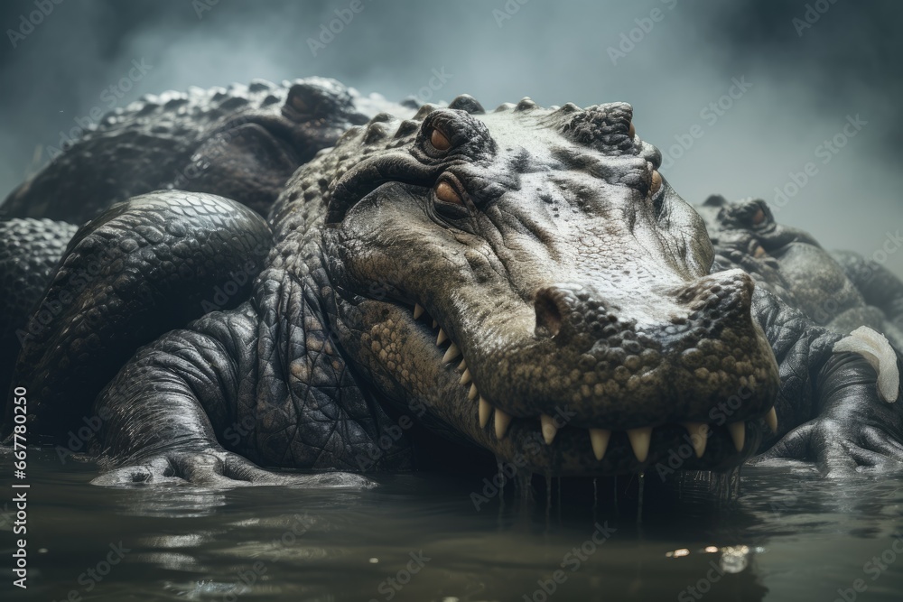 Aufkleber a large alligator with its mouth open in the water with it's mouth open. generative ai