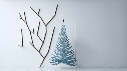 Design a minimalist Christmas tree with clean, uncomplicated lines and a modern and sophisticated style, focusing on timeless simplicity and graceful refinement. - obrazy, fototapety, plakaty