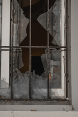 Irpin, Ukraine. 24.10.23 : broken glass in the building