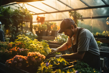 Fototapeta na wymiar A farmer working in a greenhouse