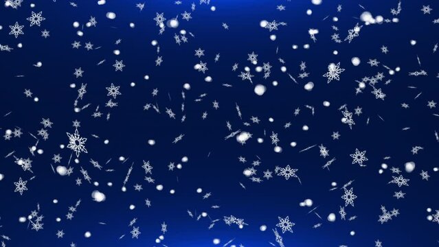 Christmas mood. New Year's snow. Slowly falling white snowflakes on a blue background. Looping seamless animation.