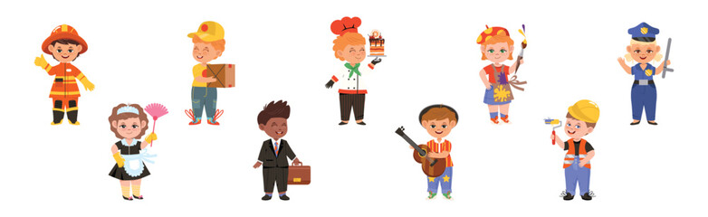 Kids in Professional Uniform for Different Job Vector Set