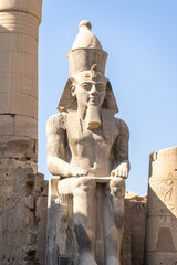 Fototapeta premium Stone statues of the Luxor Temple in ancient Thebes, Egypt, built under the 18th and 19th Egyptian dynasties, during a sunny day