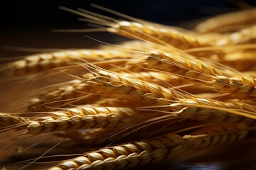 A photorealistic depiction of wheat ears and grains using macro precision