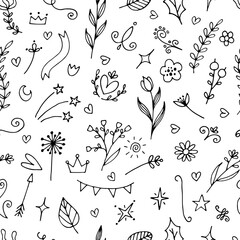Hand drawn floral seamless pattern. Abstract background. Flower design elements. Great for fabric, textile, wallpaper