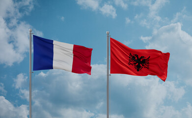 France and Albania national flags, country relationship concept