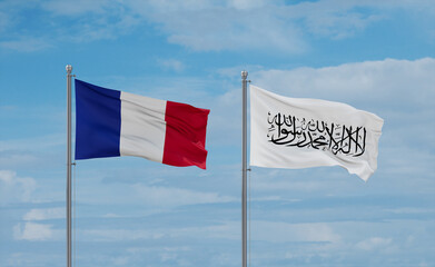 France and Afghanistan national flags, country relationship concept