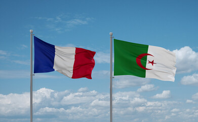 France and Algeria national flags, country relationship concept - obrazy, fototapety, plakaty
