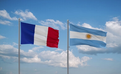 Argentina and France flags, country relationship concept