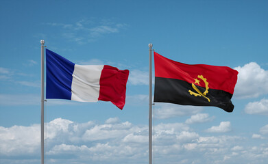 France and Angola national flags, country relationship concept