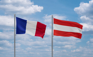 Austria and France flags, country relationship concept
