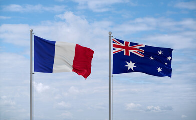 Australia and France flags, country relationship concept